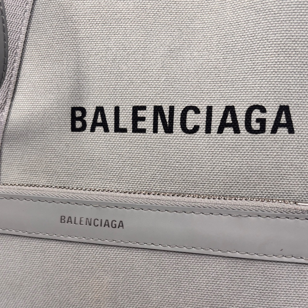 Balenciaga Cotton Canvas Silk Calfskin S Navy Cabas Grey with Pouch ✨ - Picture 10 of 15